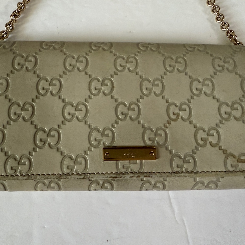 GUCCI Chain Long Wallet  Leather‎ Women Authentic Beige Monogram - Picture 6 of 16